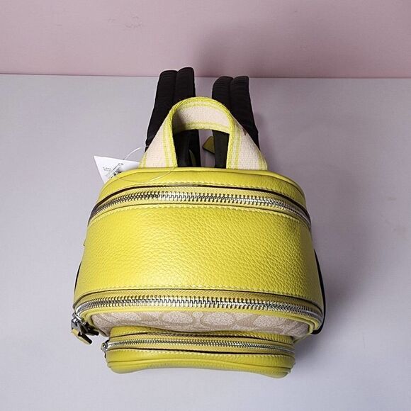 NWT Coach CJ594 Mini Court Backpack Signature Canvas Light Khaki Key Lime - Picture 5 of 8